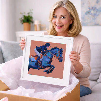 Indigo Leap - show jumping horse art gift idea for horse lovers