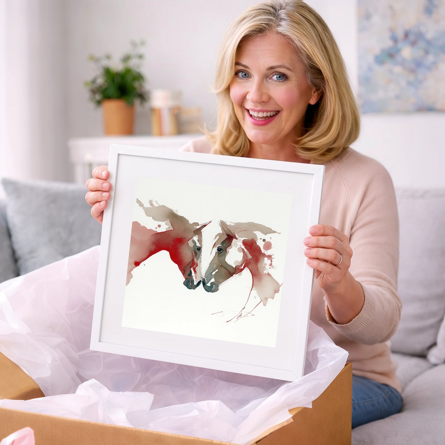 Crimson Connection - horse portrait art gift idea for horse lovers