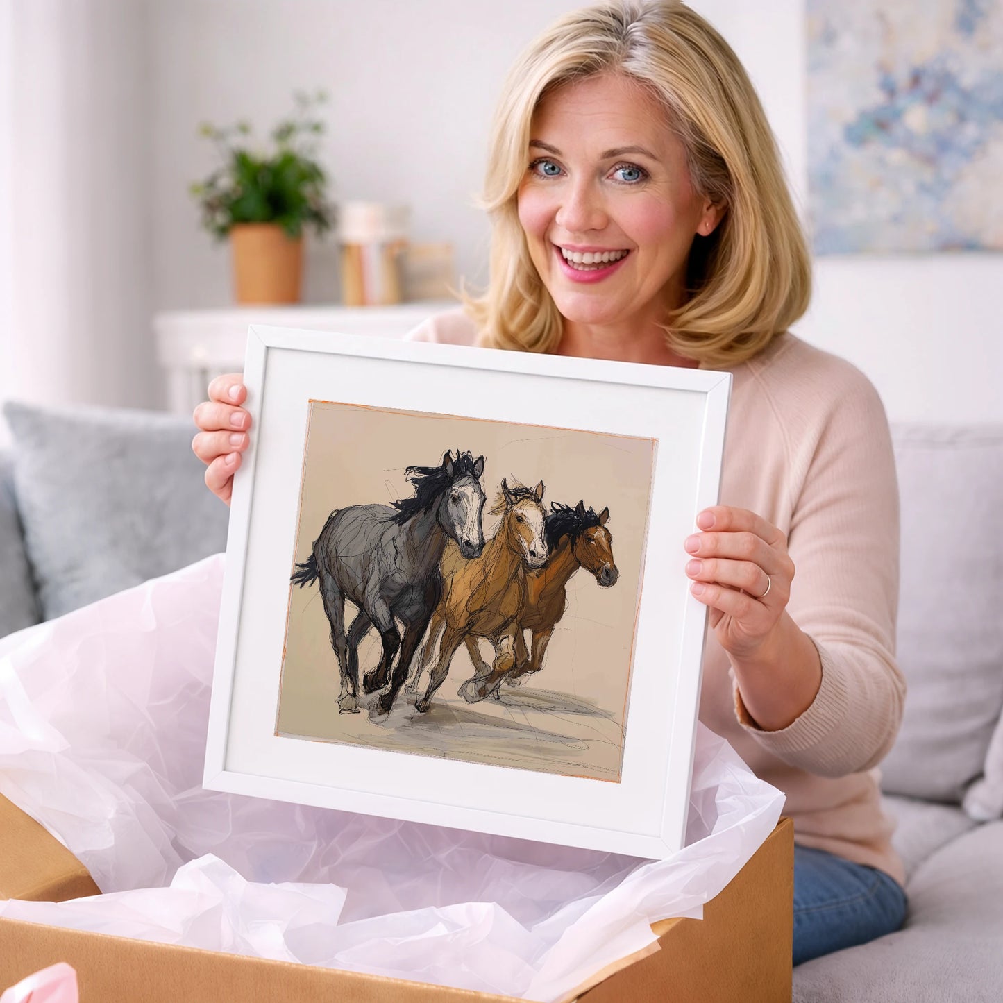 Spirited Trio - wild horses art gift idea for horse lovers