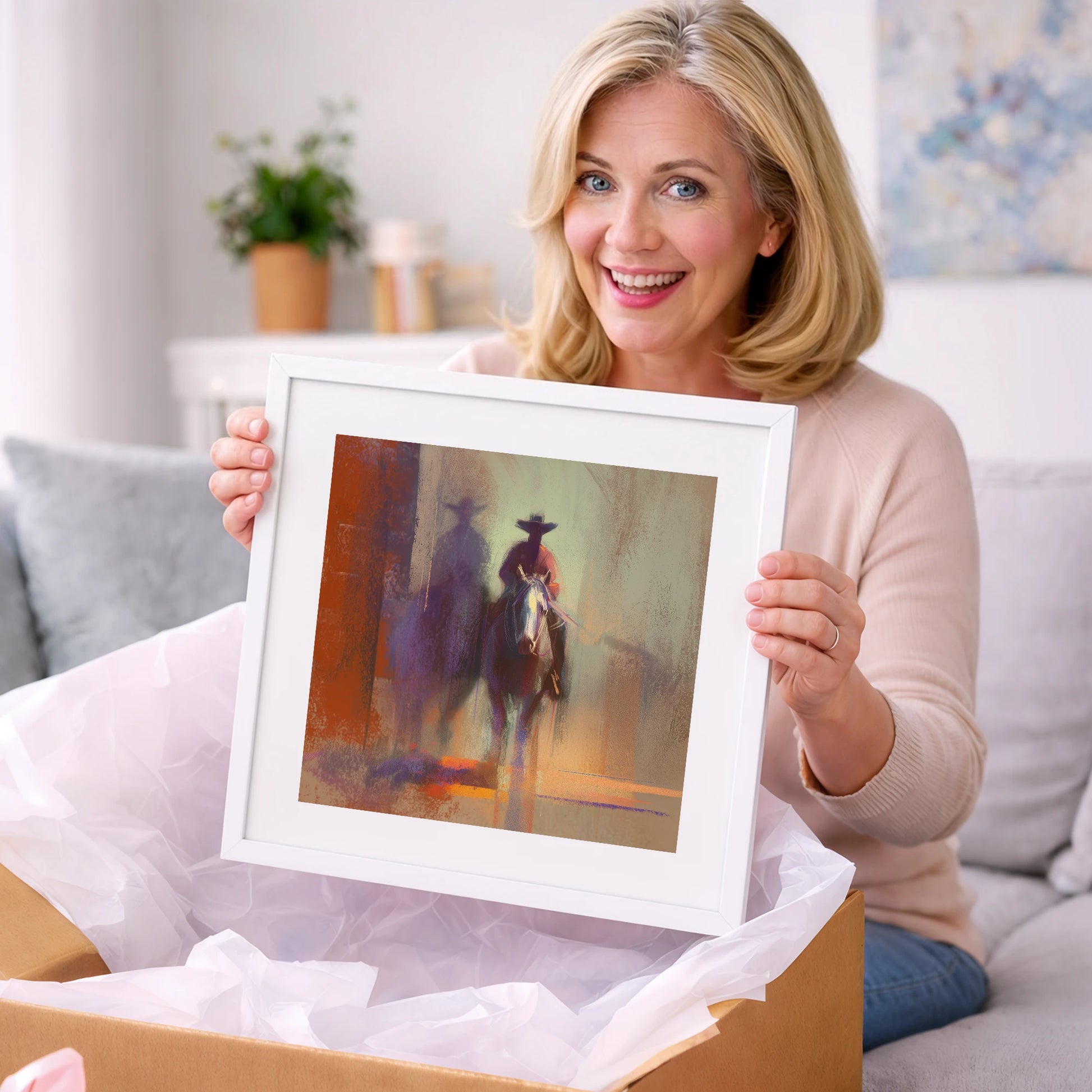 Rider in the Haze - western horse art gift idea for horse lovers
