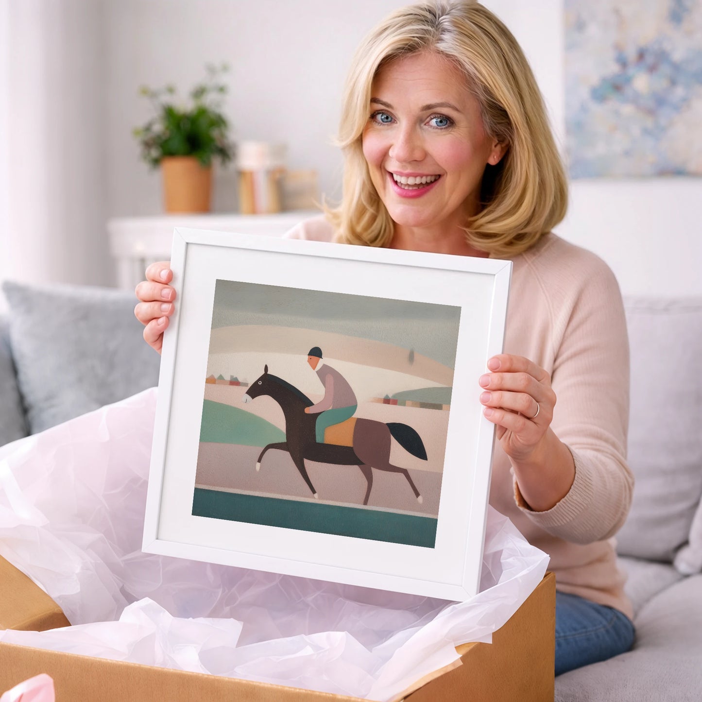 Muted Morning Canter - racing horse art gift idea for horse lovers