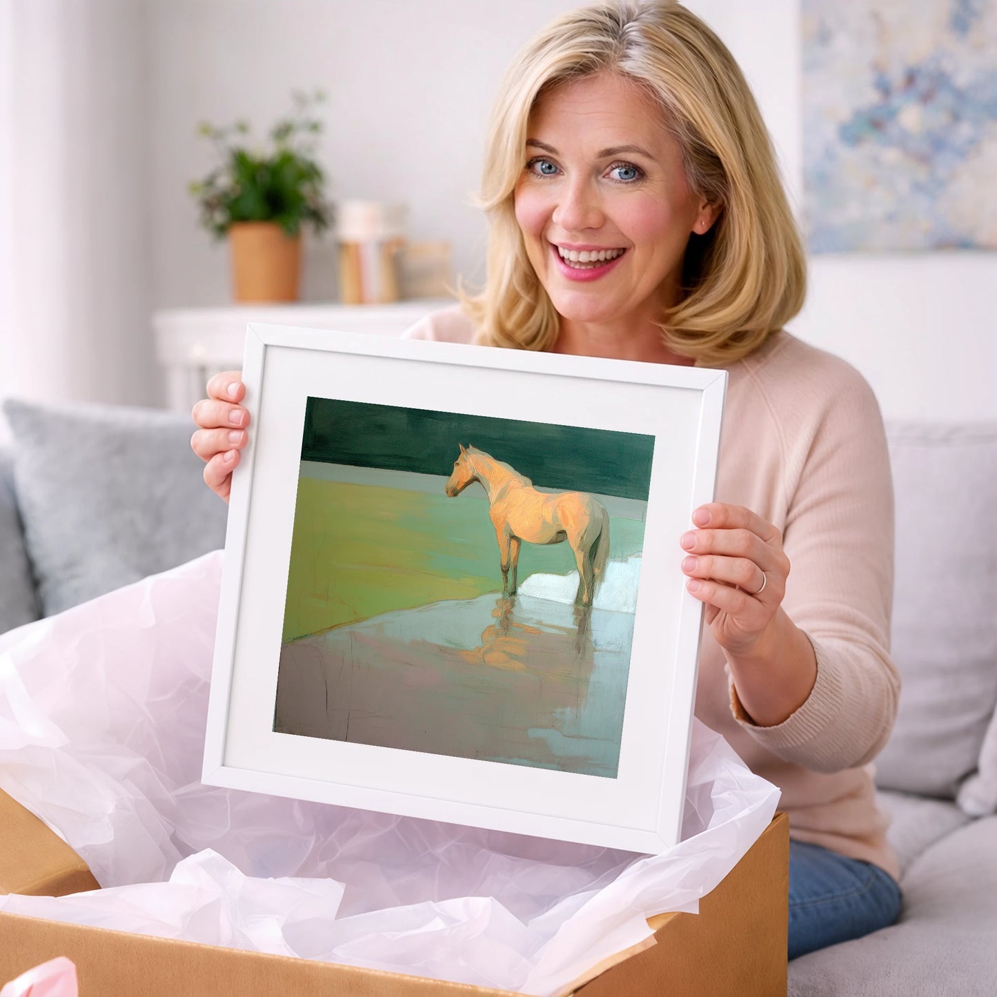 Serene Beach Reflection - beach horse art gift idea for horse lovers