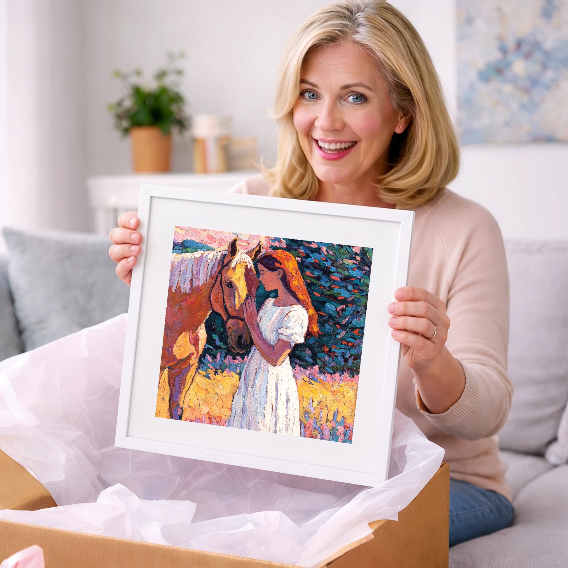 A Quiet Connection - horse & rider art gift idea for horse lovers
