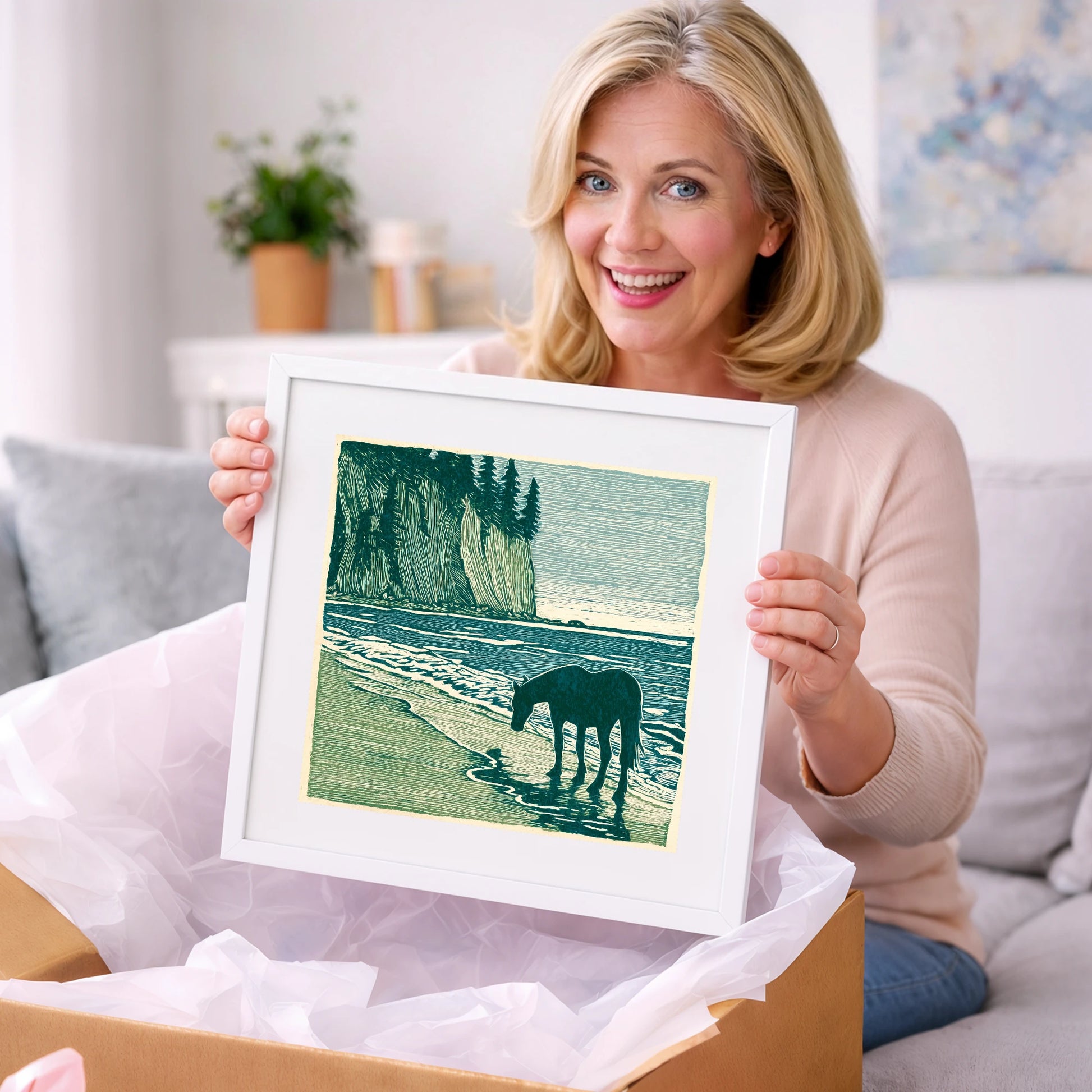 Coastal Waters Retreat - horse landscape art gift idea for horse lovers