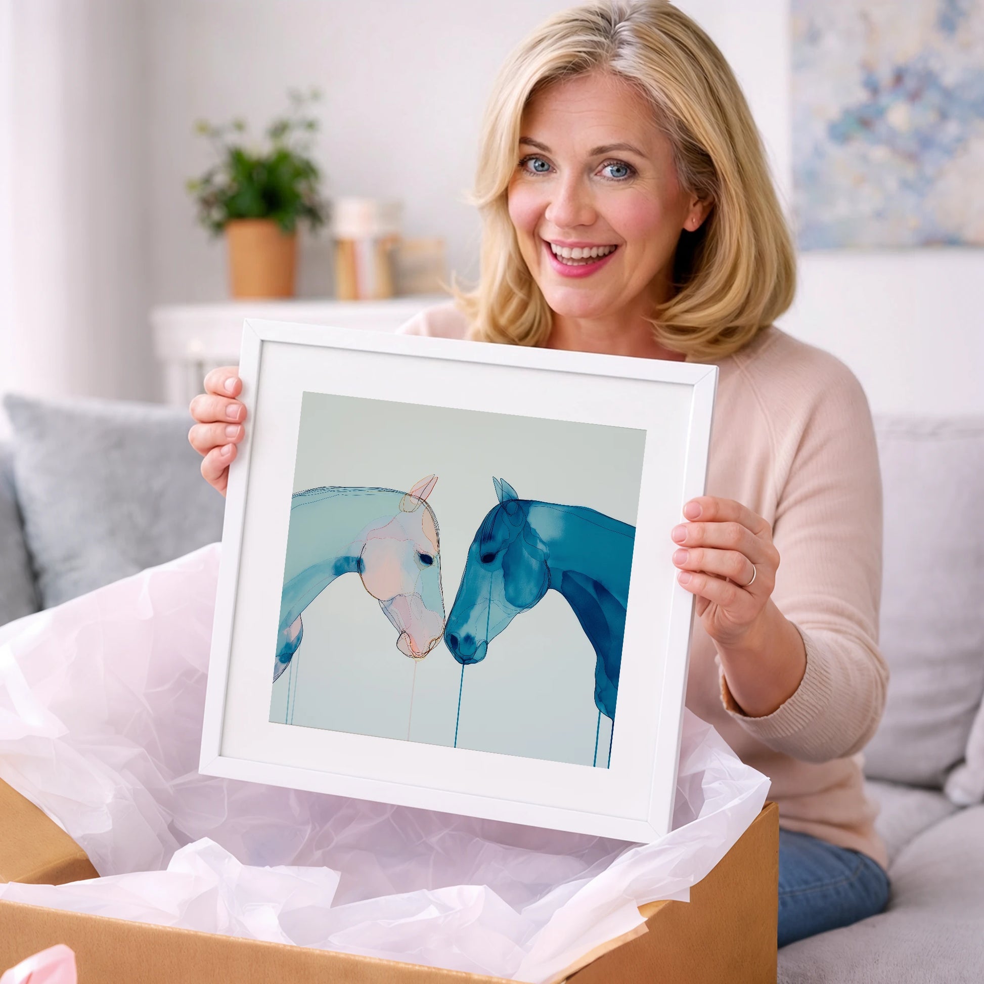 Whispered Blue Greeting - horse portrait art gift idea for horse lovers