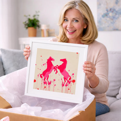 Rearing in Magenta - wild horses art gift idea for horse lovers