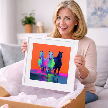 Technicolour Canter - wild horses art gift idea for horse lovers