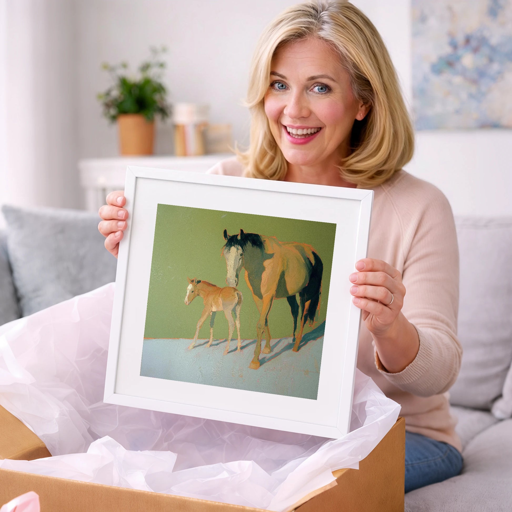 Sunlit Bonds - mare & foal art gift idea for horse lovers