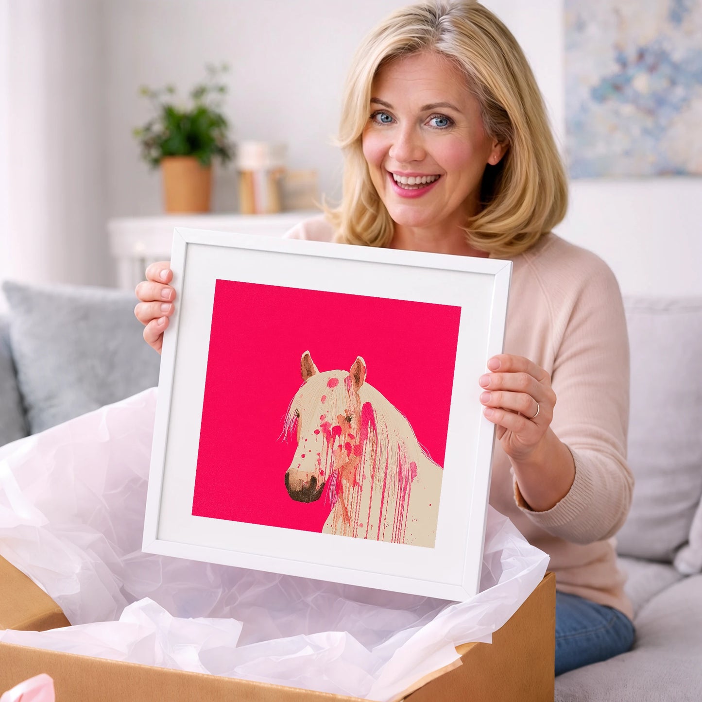 Modern Magenta Equine - horse portrait art gift idea for horse lovers