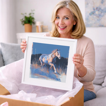 Wanderer in Blue - horse landscape art gift idea for horse lovers