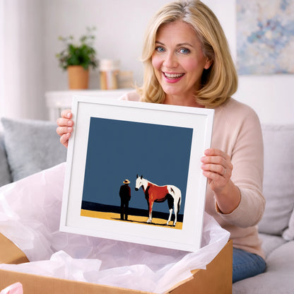 The Quiet Horizon - horse & rider art gift idea for horse lovers