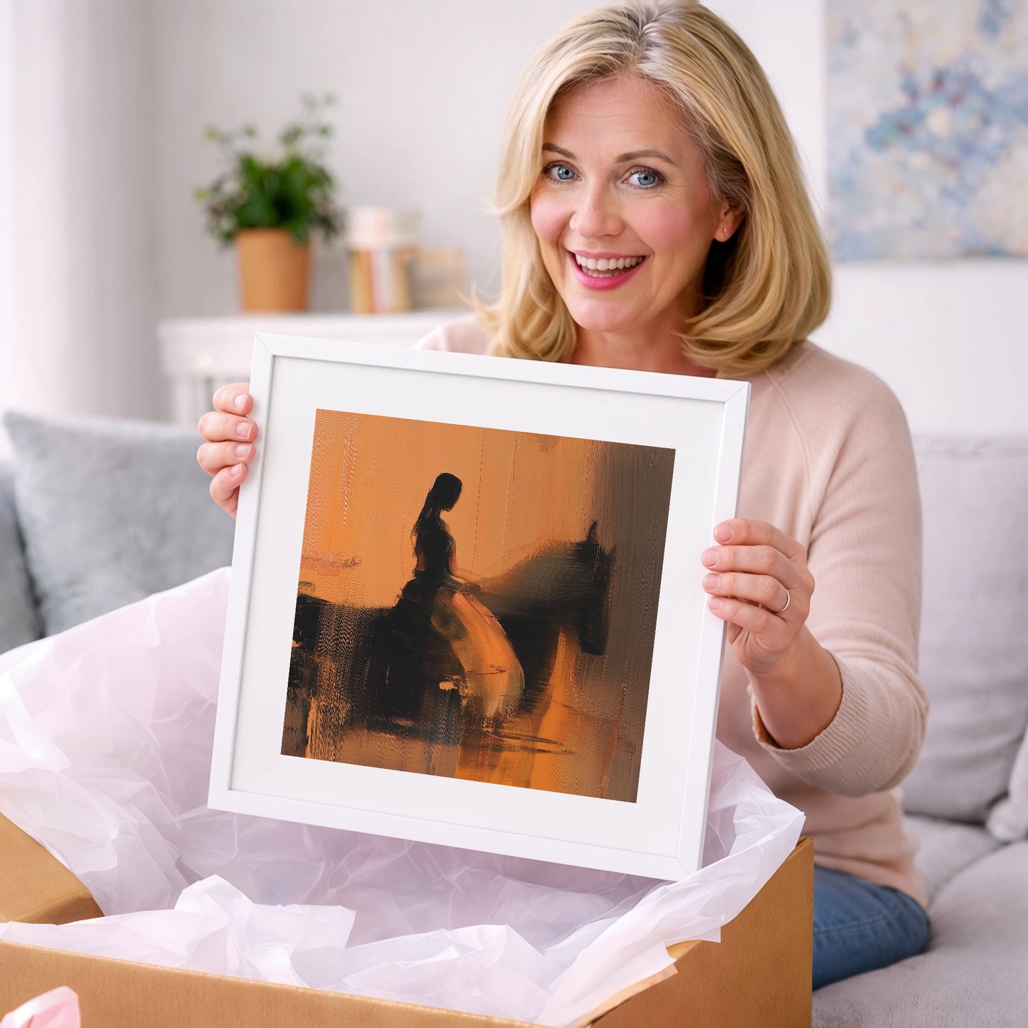 Elegance in Amber - horse & rider art gift idea for horse lovers