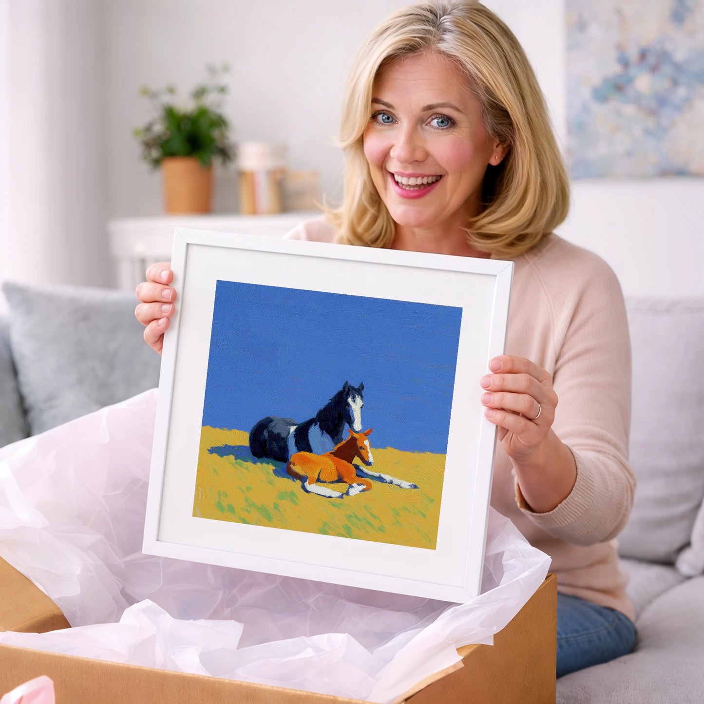 Sun-Drenched Bond - mare & foal art gift idea for horse lovers