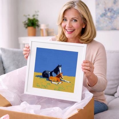 Sun-Drenched Bond - mare & foal art gift idea for horse lovers