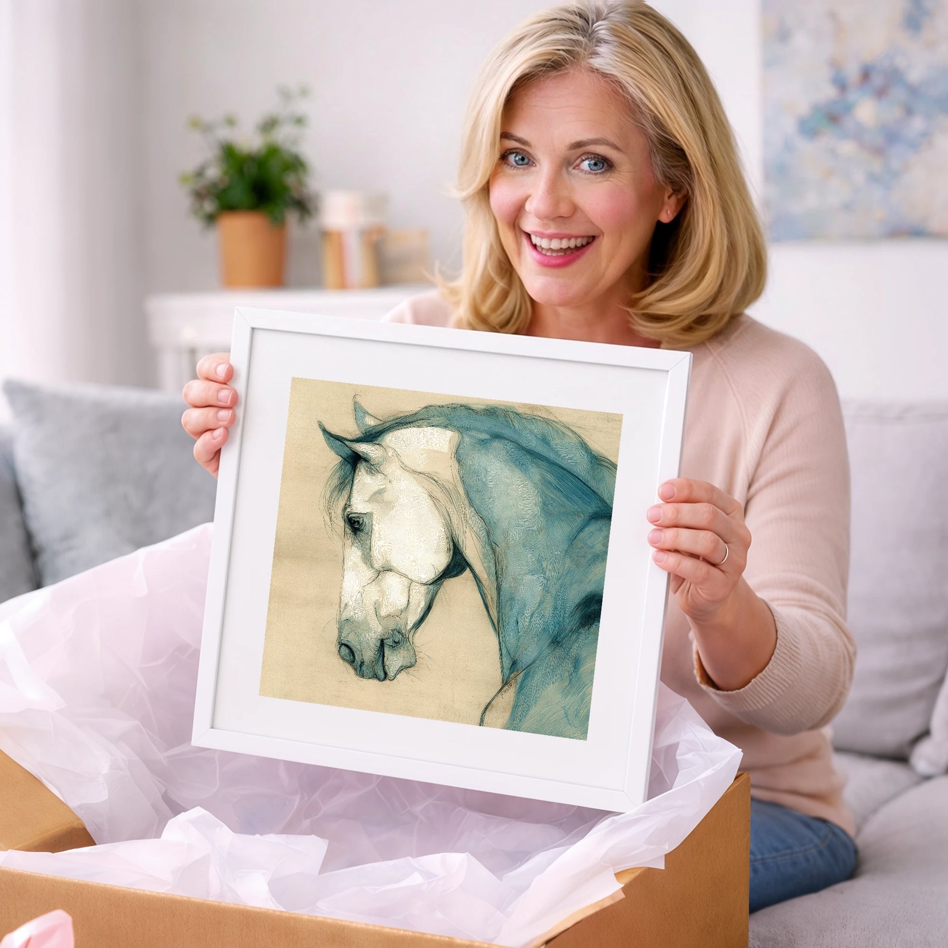 Teal Equine Study - horse portrait art gift idea for horse lovers