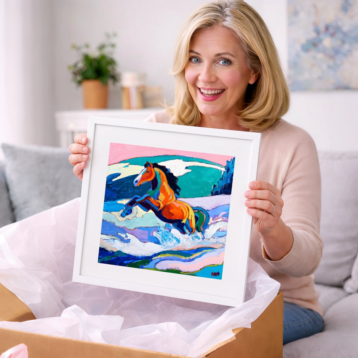 Vivid Coastal Leap - beach horse art gift idea for horse lovers