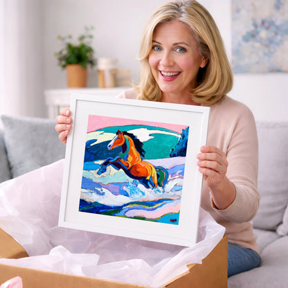 Vivid Coastal Leap - beach horse art gift idea for horse lovers