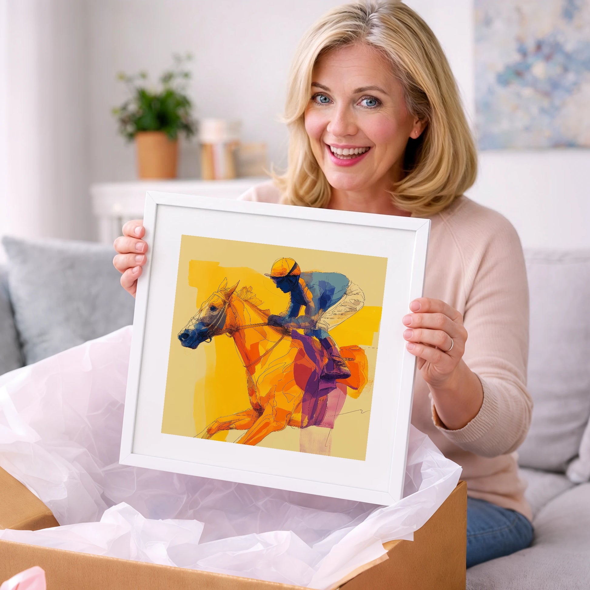 Golden Stride - racing horse art gift idea for horse lovers