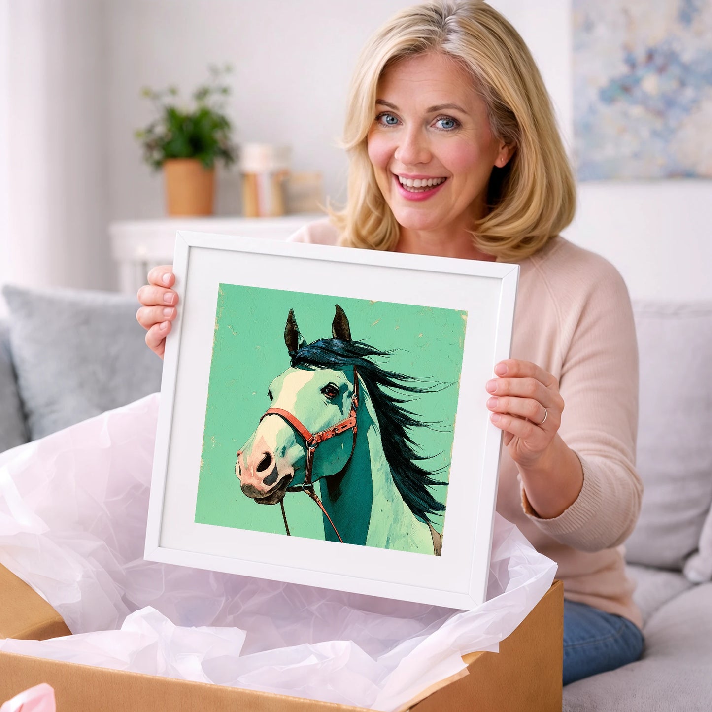 Windswept in Teal - horse breed art gift idea for horse lovers