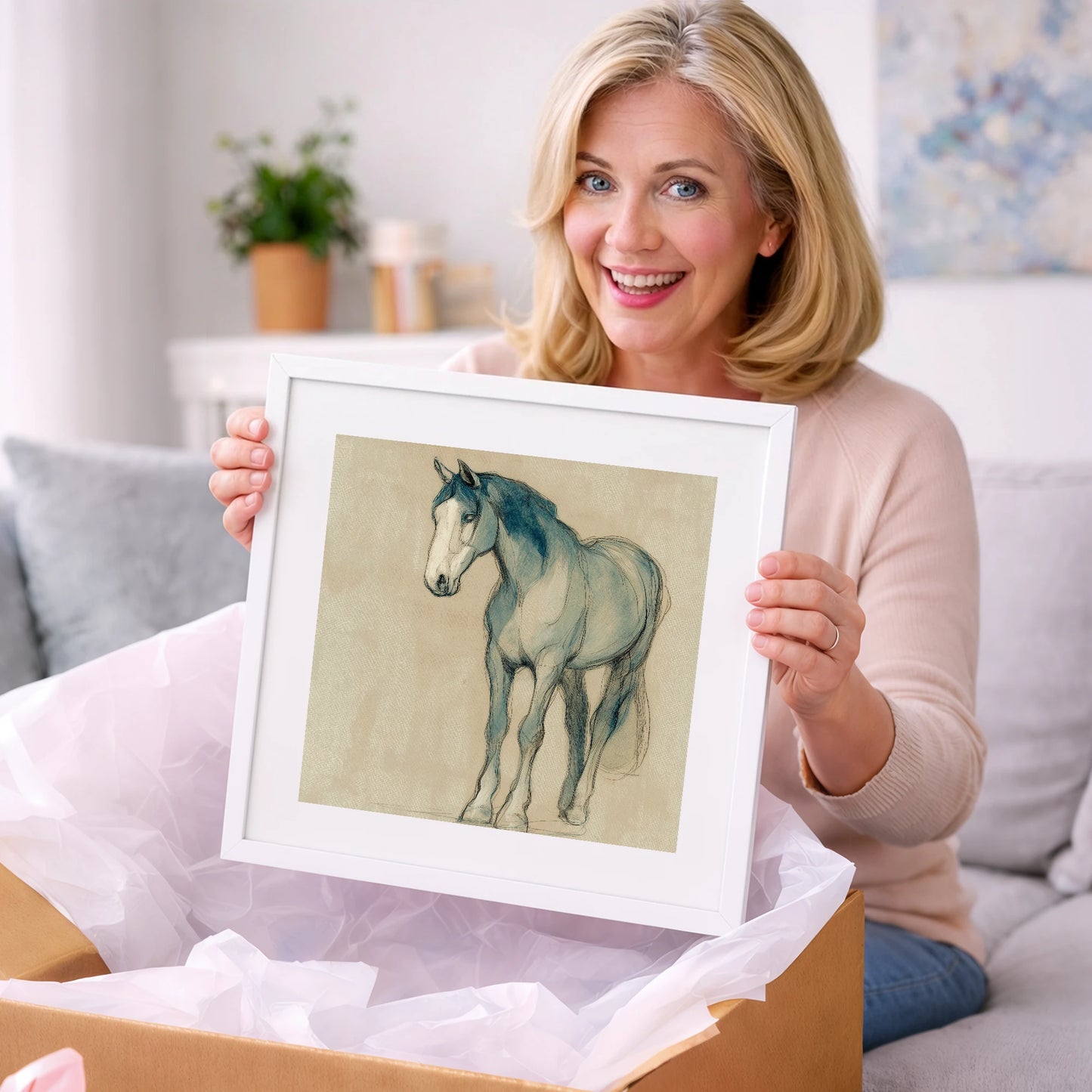 Azure Equine Sketch - horse portrait art gift idea for horse lovers