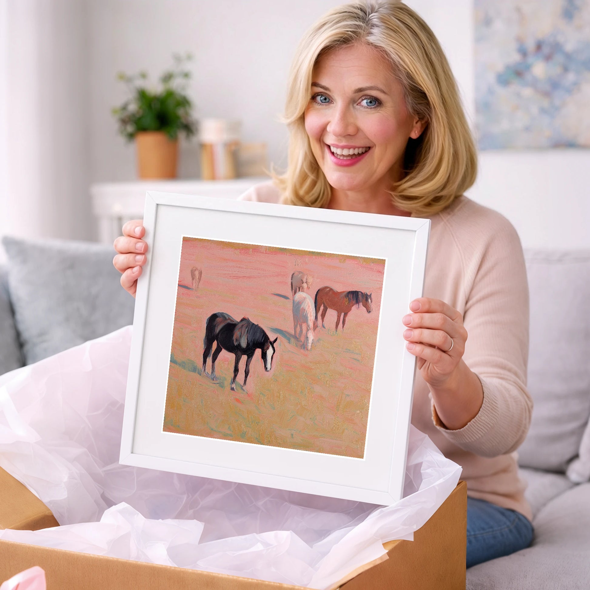 Dusky Rosa Pastures - wild horses art gift idea for horse lovers