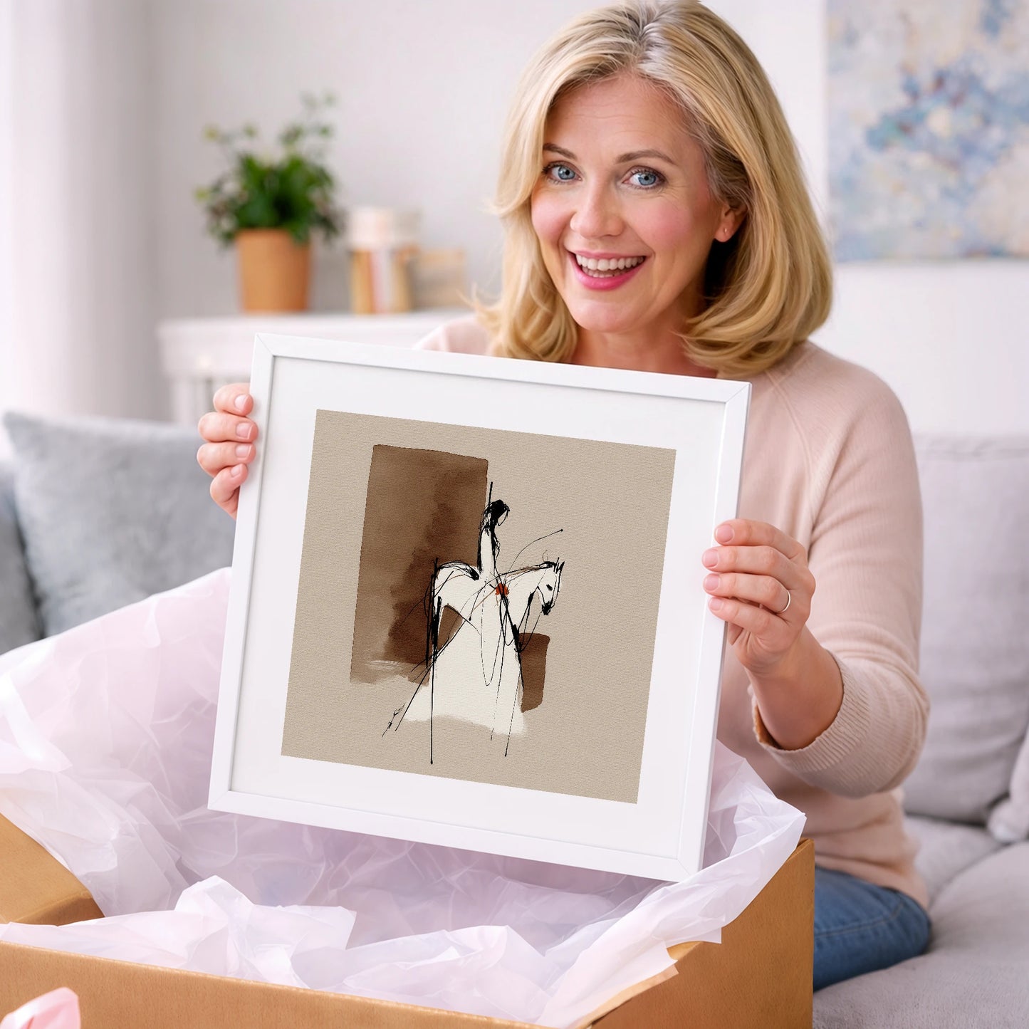 Sepia Rider Silhouette - horse & rider art gift idea for horse lovers