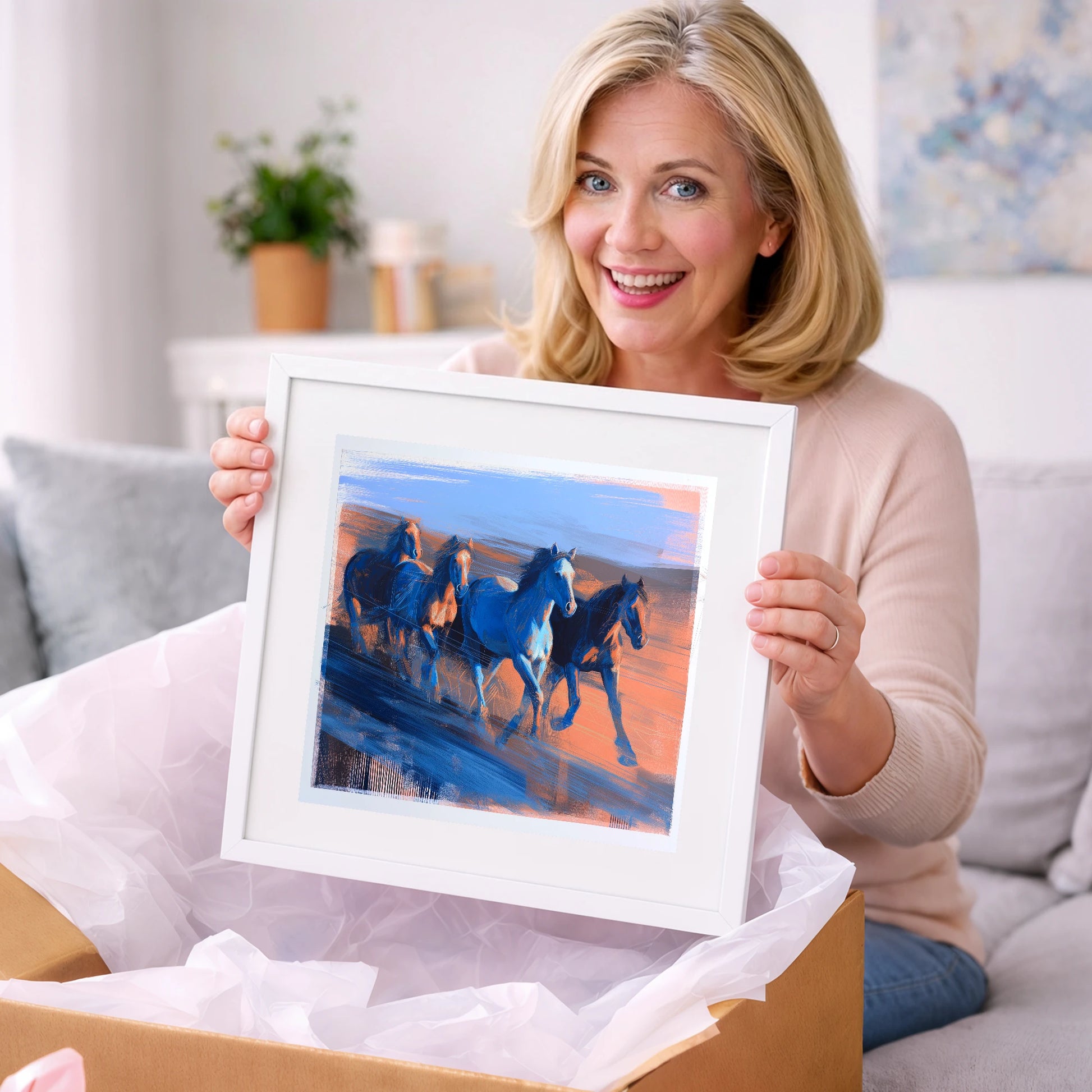 Cobalt Horizon Herd - wild horses art gift idea for horse lovers