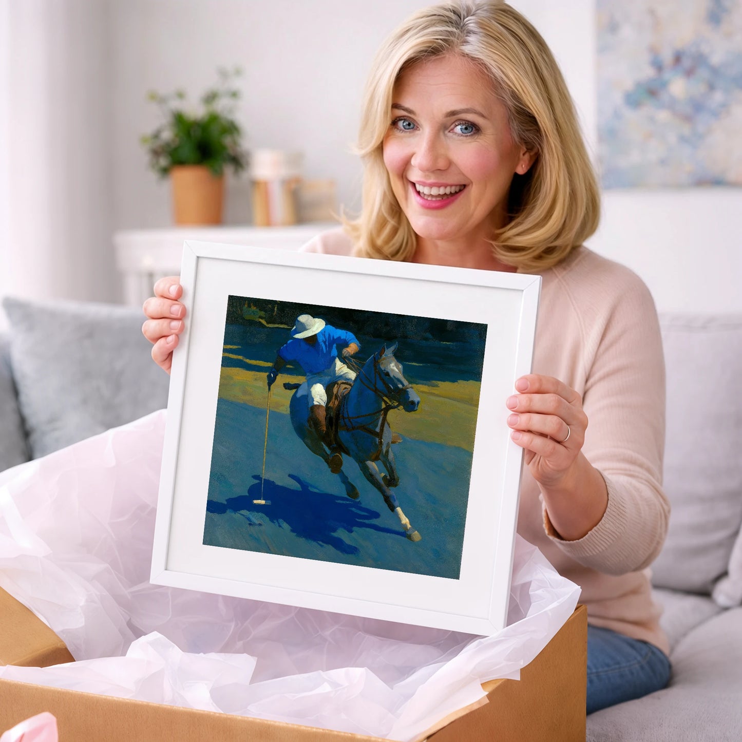 Sunlit Polo Run - polo horse art gift idea for horse lovers