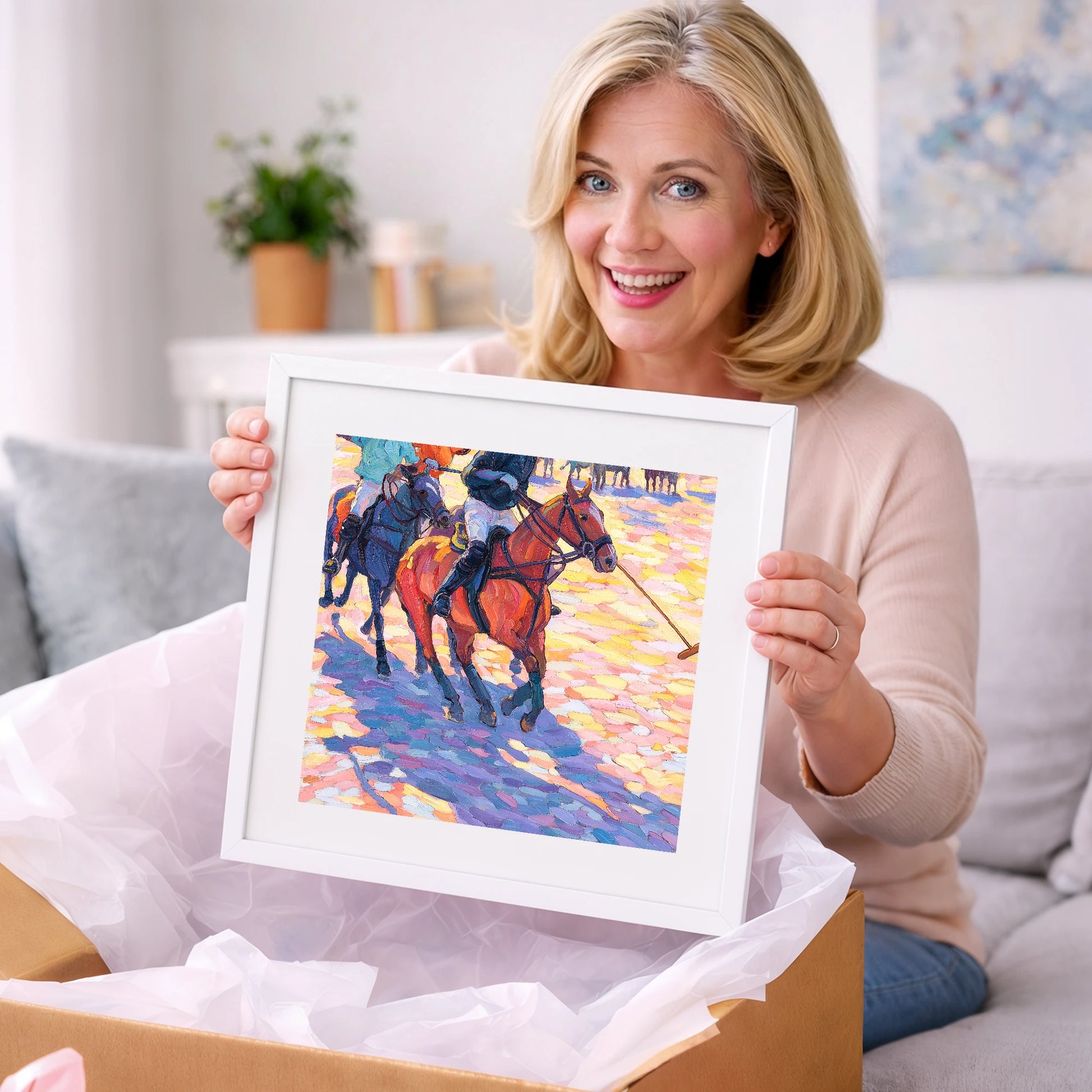 Sunset Chukka Shadows - polo horse art gift idea for horse lovers