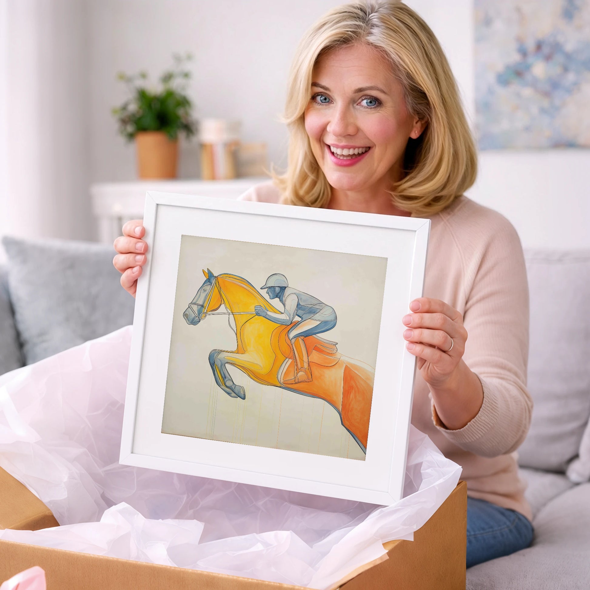 The Amber Arc - show jumping horse art gift idea for horse lovers