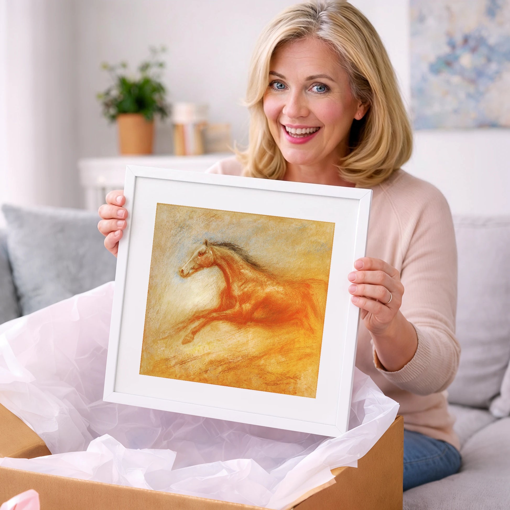 The Golden Gallop - racing horse art gift idea for horse lovers