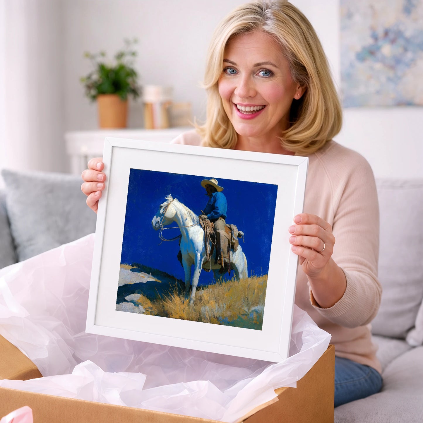 Cobalt Sky Rider - western horse art gift idea for horse lovers