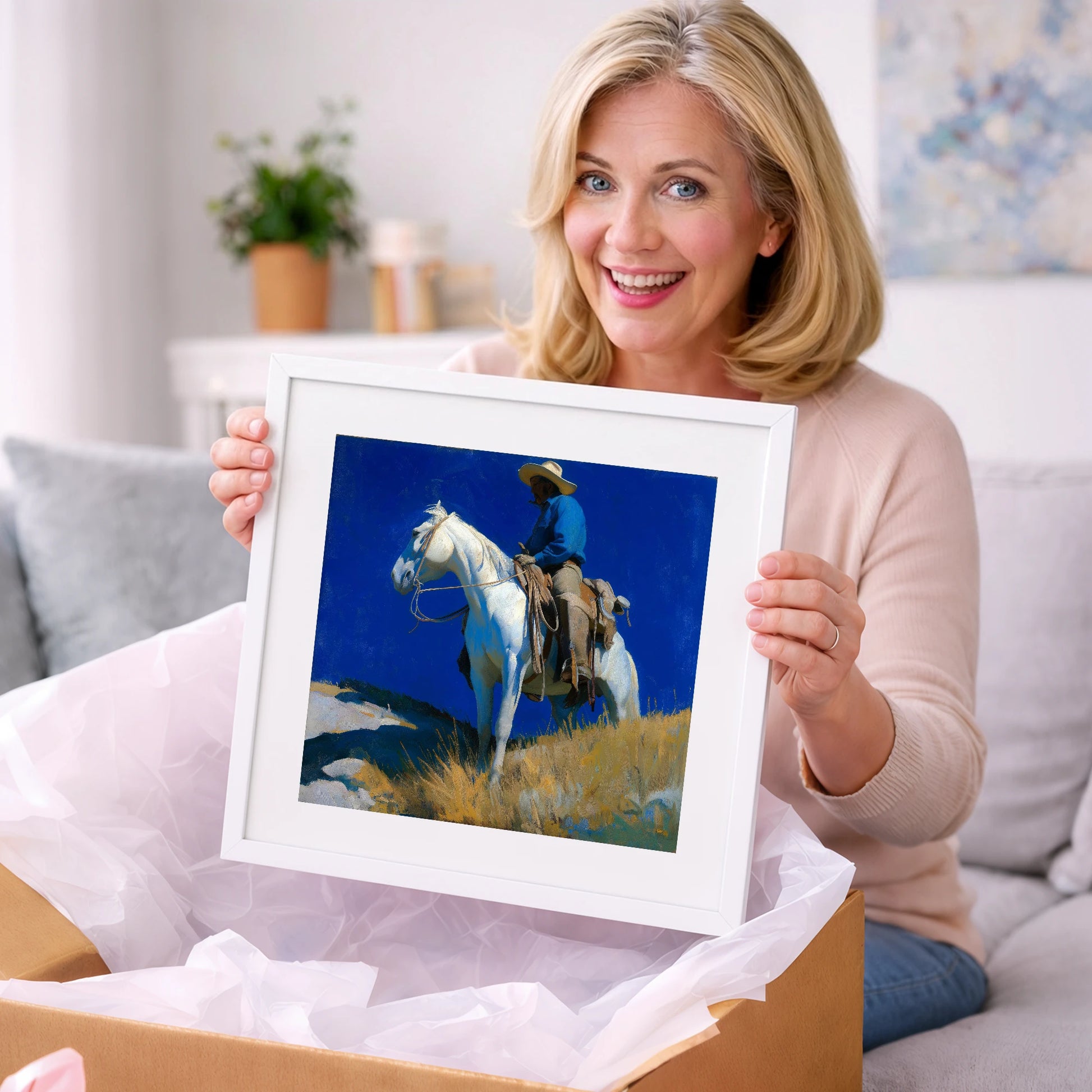 Cobalt Sky Rider - western horse art gift idea for horse lovers