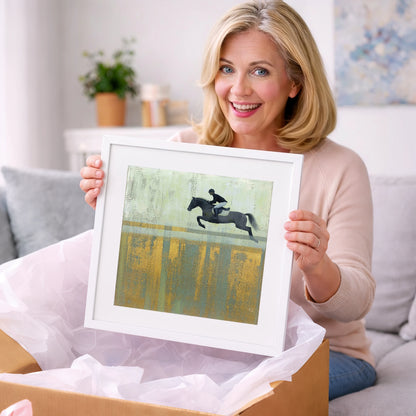 Flight Over Gold - show jumping horse art gift idea for horse lovers
