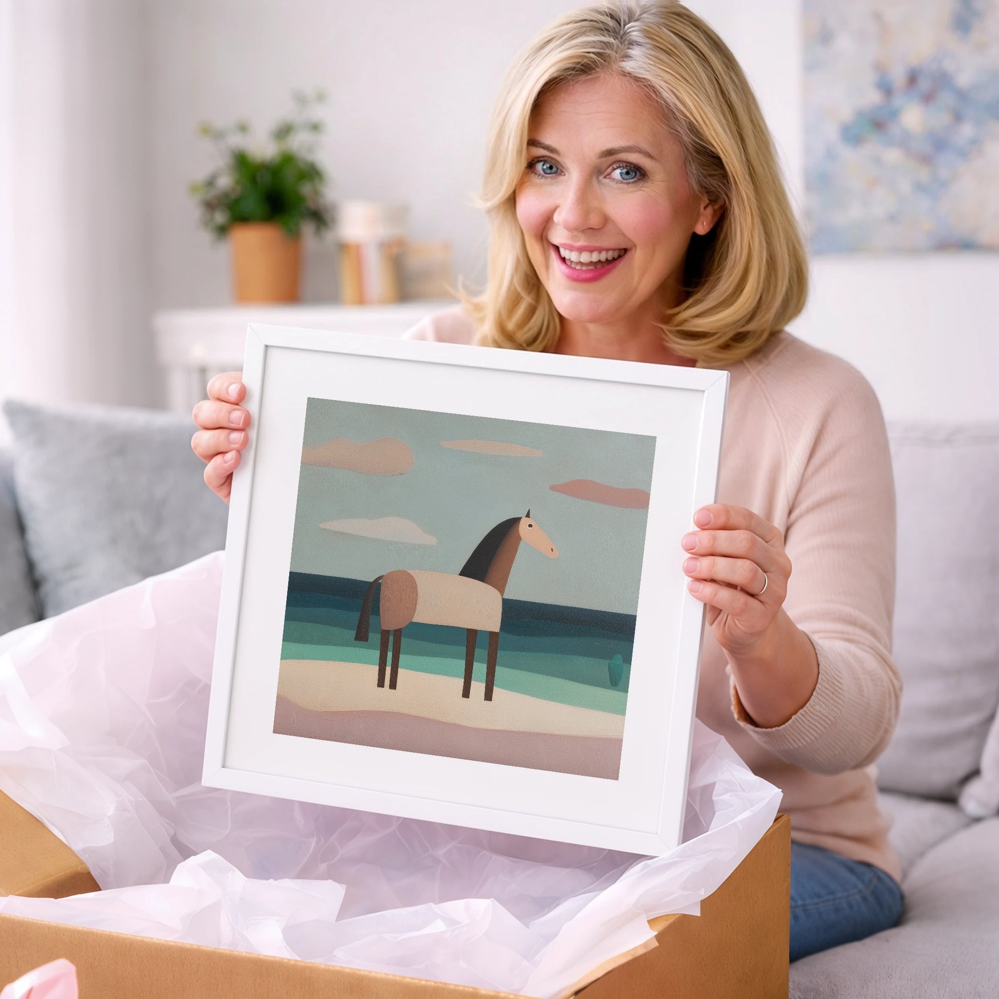 Tranquil Coastal Horizons - horse landscape art gift idea for horse lovers
