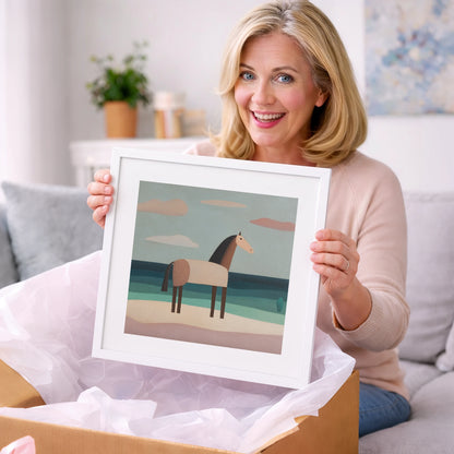 Tranquil Coastal Horizons - horse landscape art gift idea for horse lovers