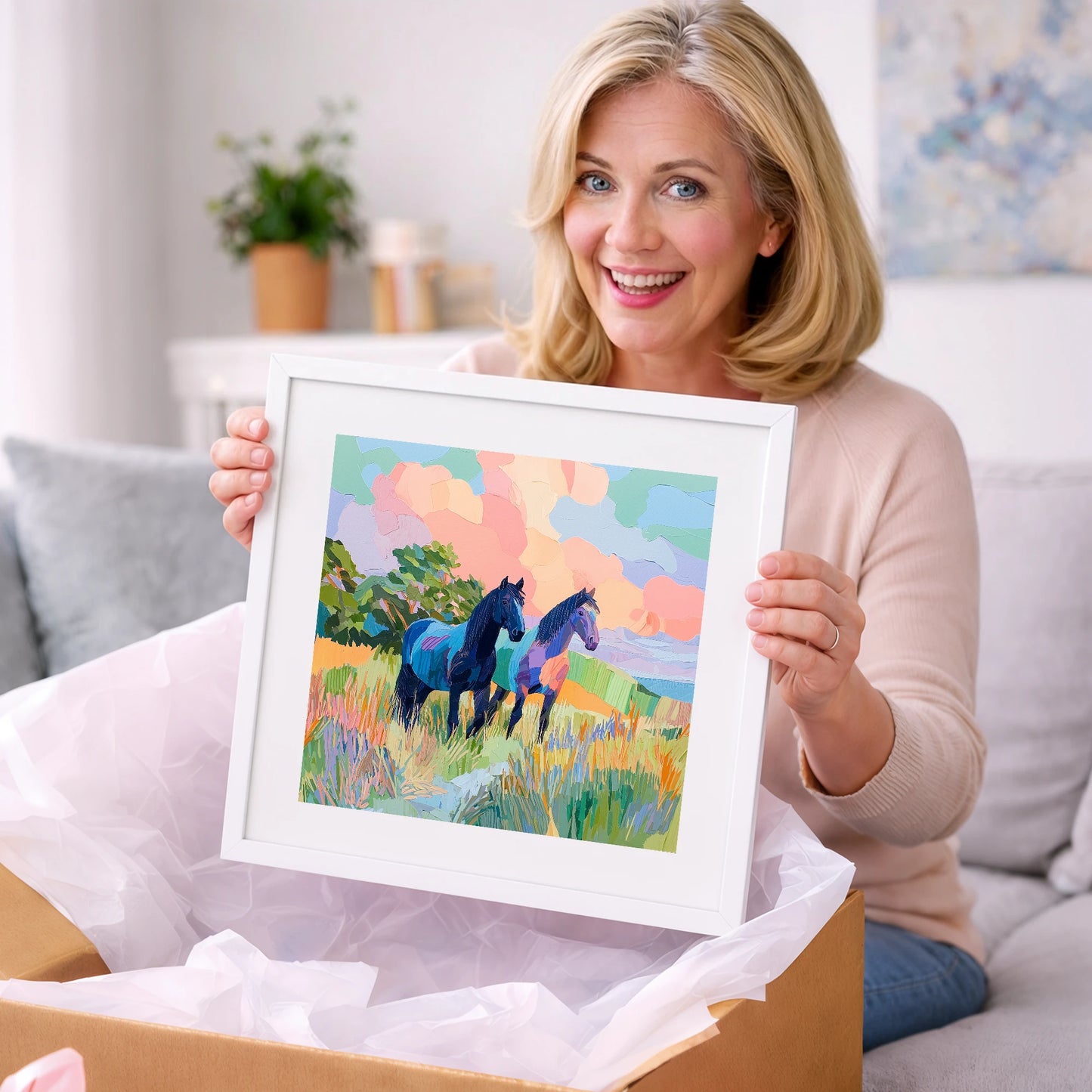 Pastures in Pastel - horse landscape art gift idea for horse lovers