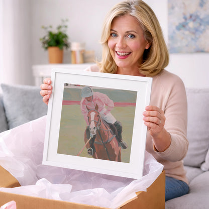 Dusty Pink Pursuit - polo horse art gift idea for horse lovers