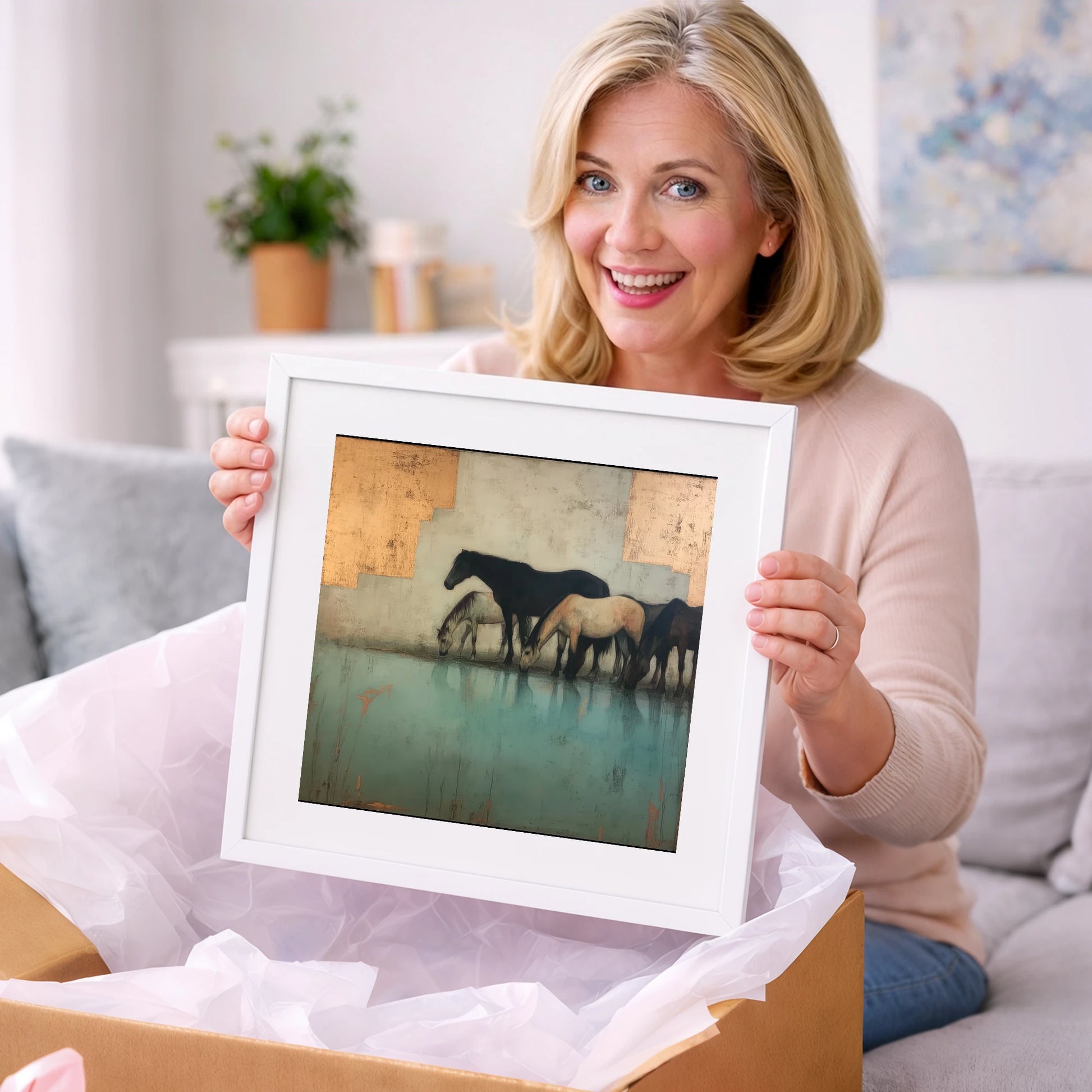 Gilded Herd Reflections - wild horses art gift idea for horse lovers