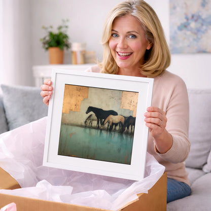 Gilded Herd Reflections - wild horses art gift idea for horse lovers