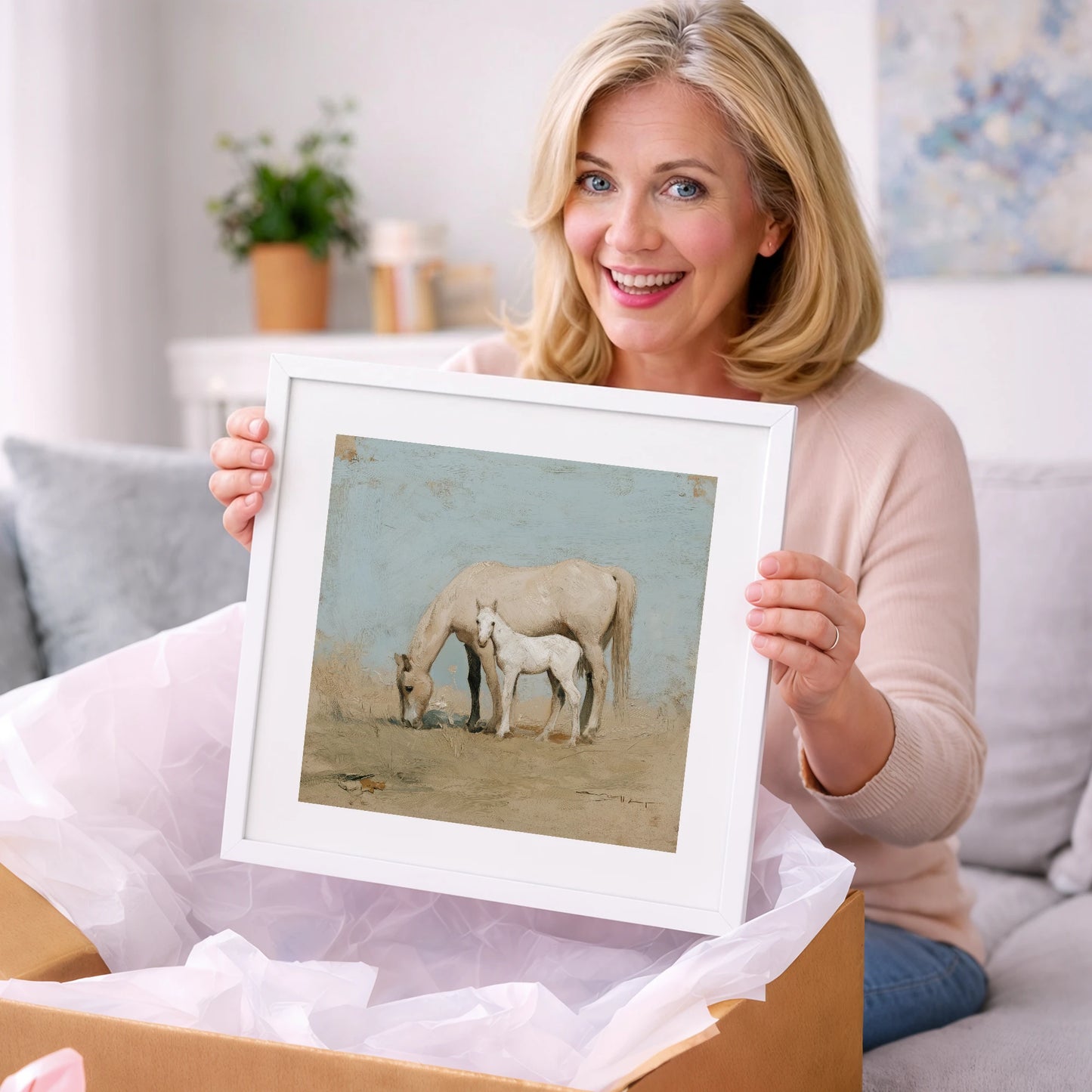 Chalk White Companions - mare & foal art gift idea for horse lovers
