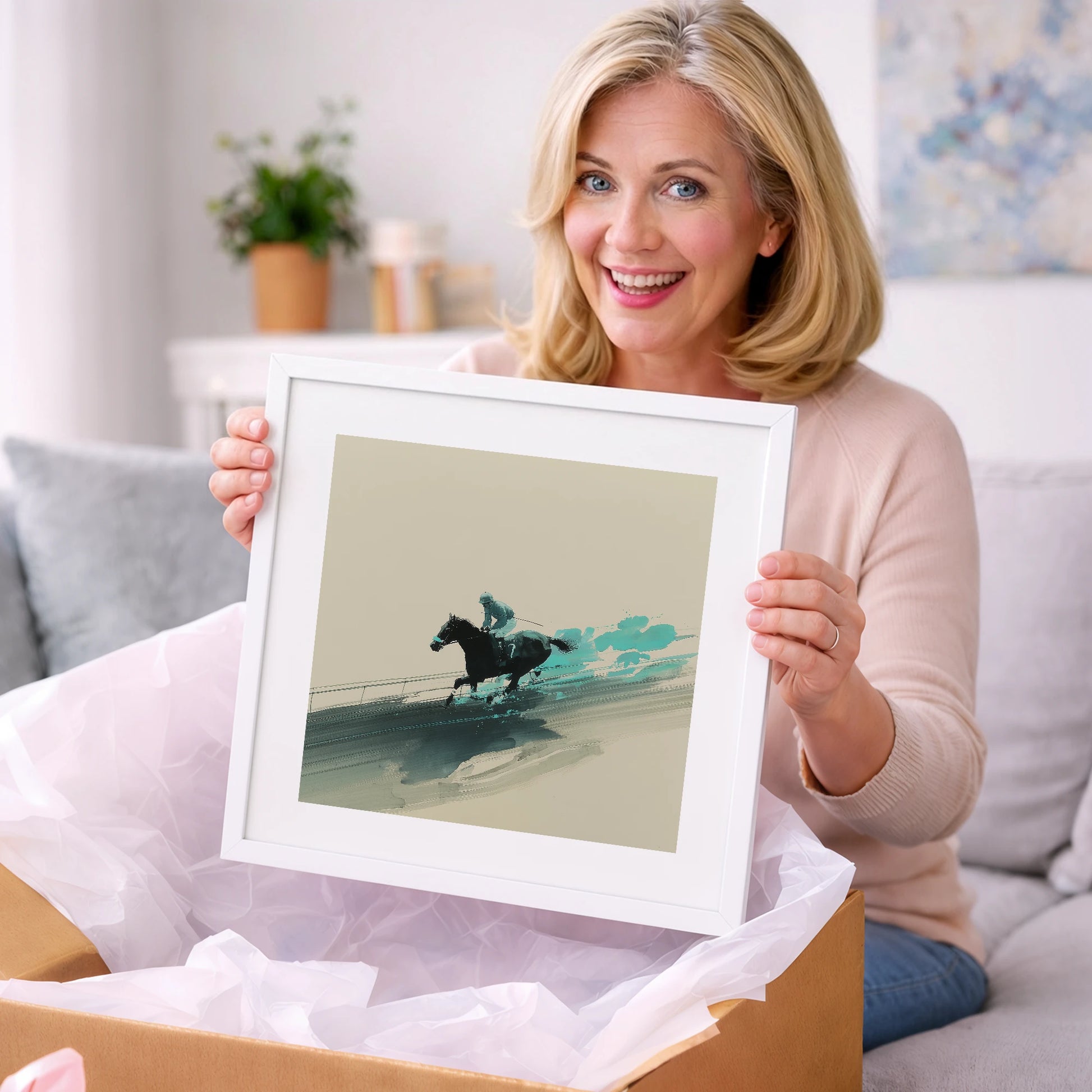 Velocity in Teal - racing horse art gift idea for horse lovers