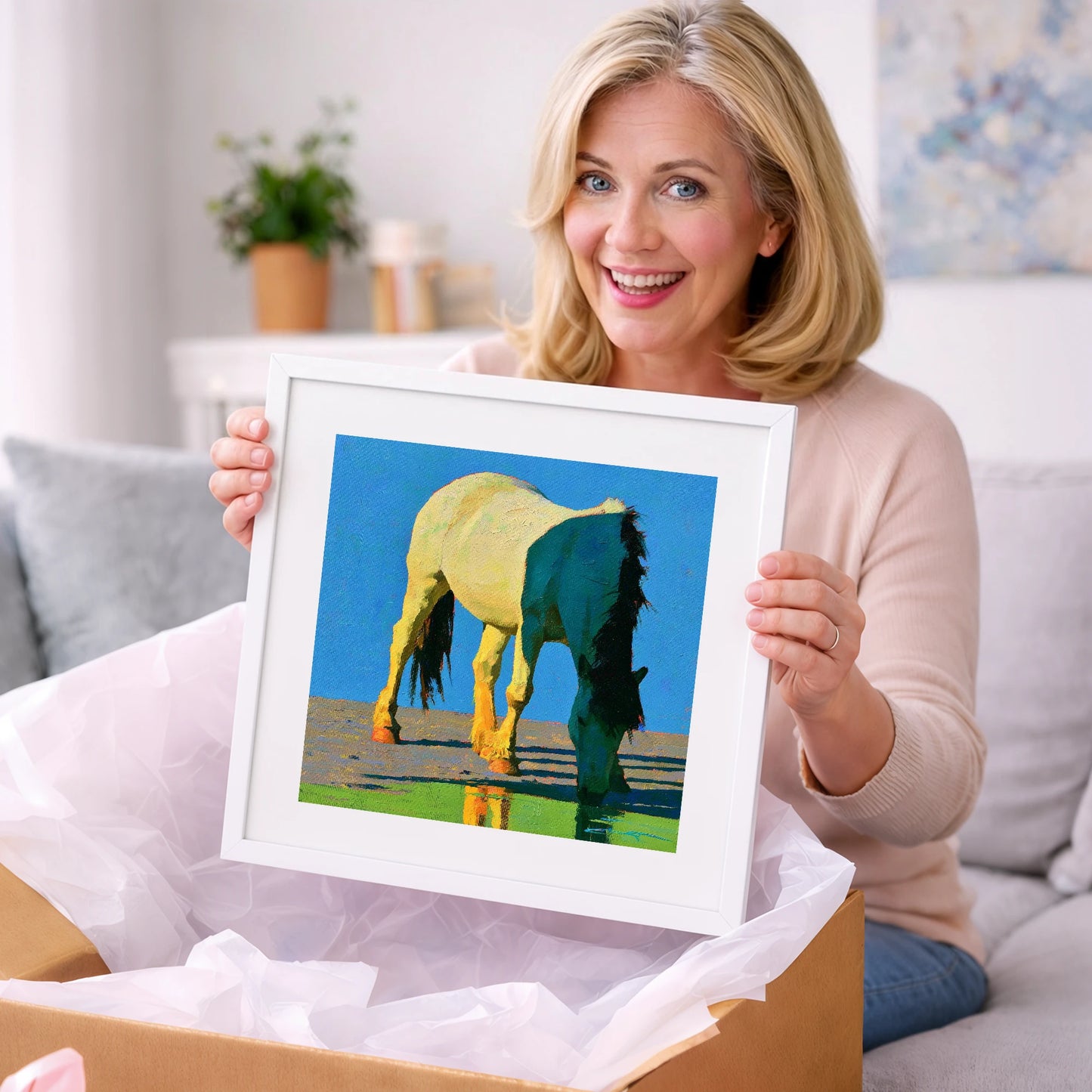 Horse Drinking in Vibrant Light - horse breed art gift idea for horse lovers