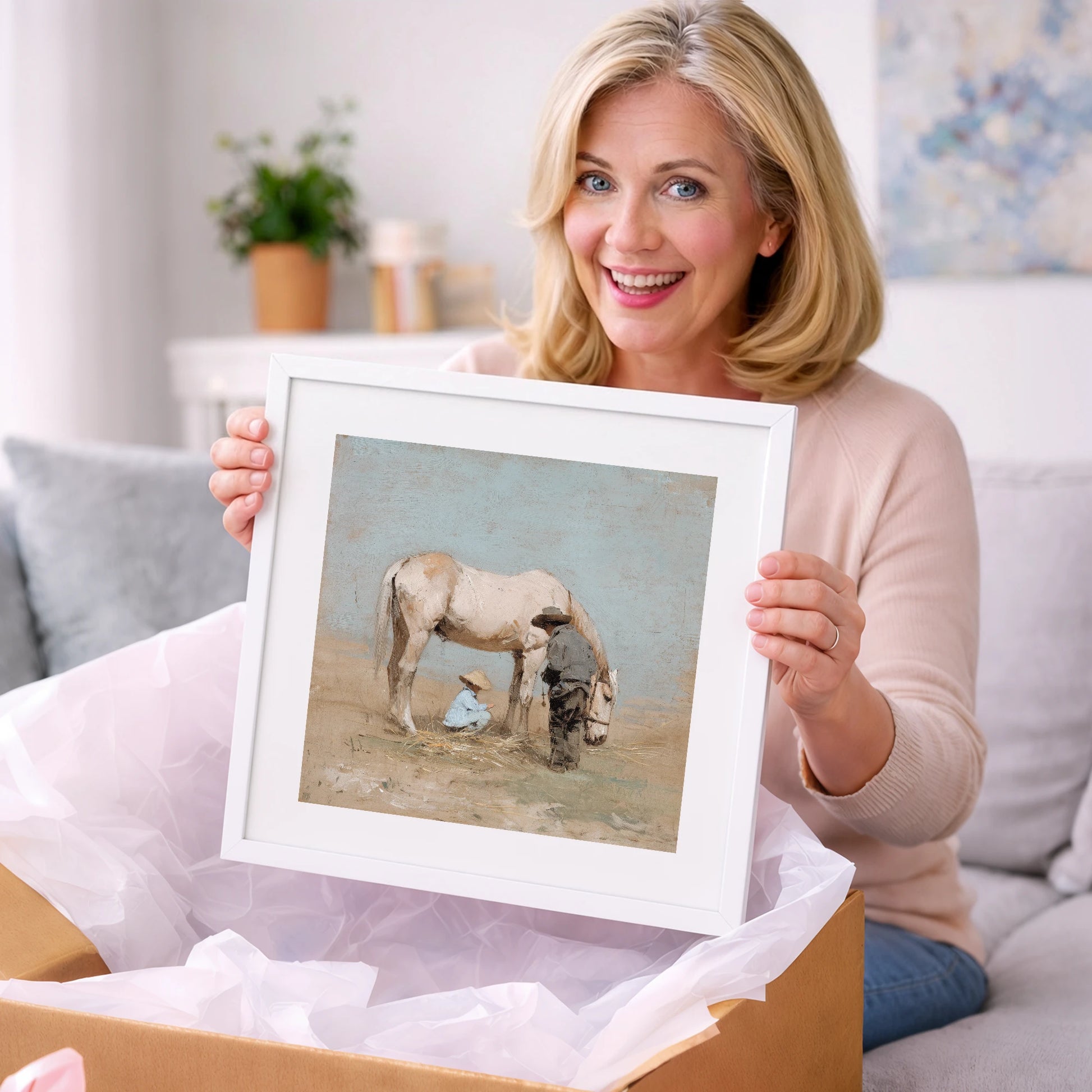 Sunlit Companions - horse & rider art gift idea for horse lovers