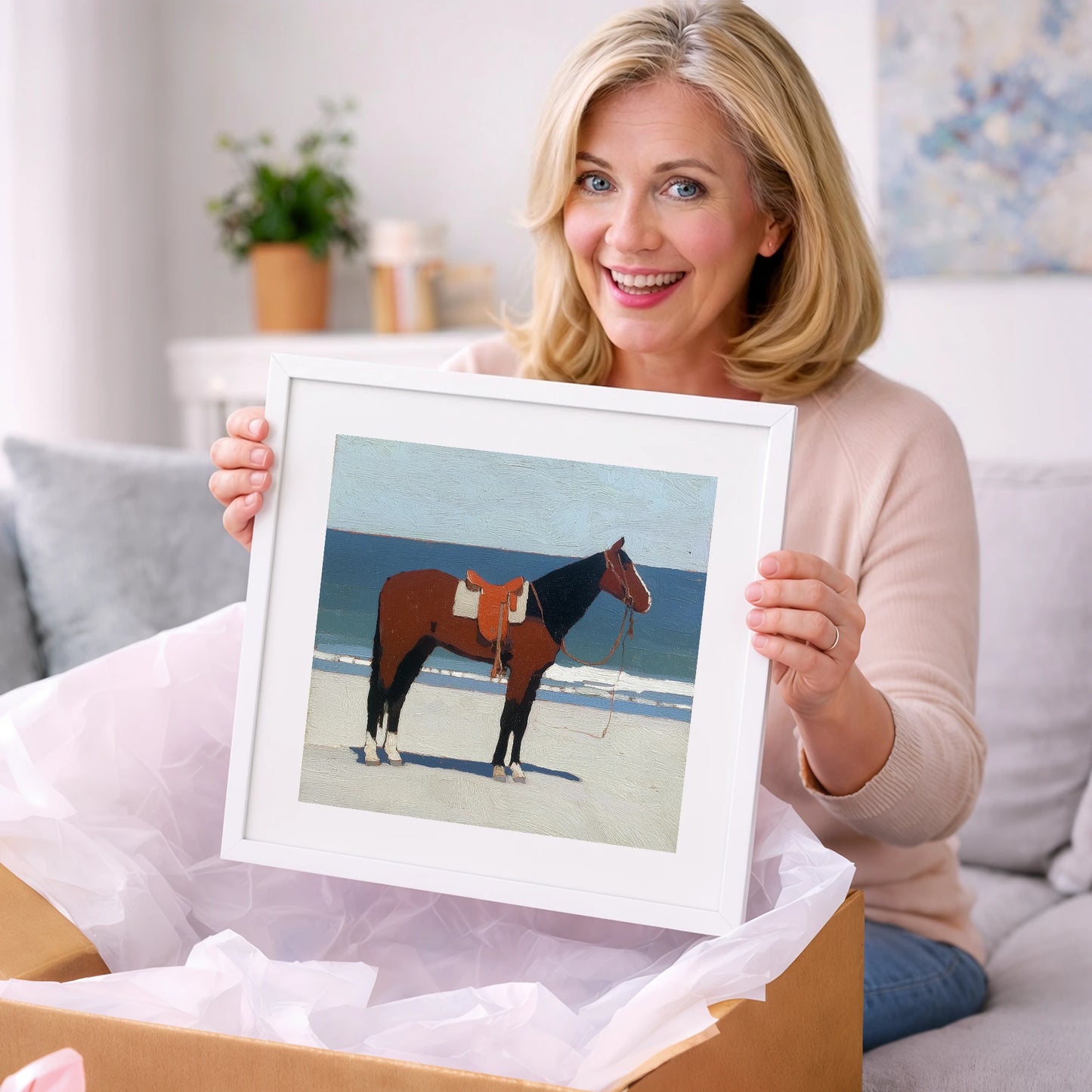 Waiting by the Tide - horse landscape art gift idea for horse lovers