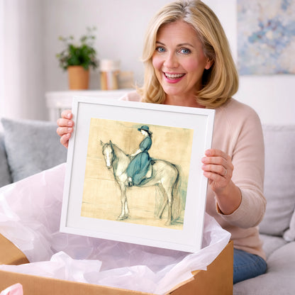 The Lady in Teal - horse & rider art gift idea for horse lovers