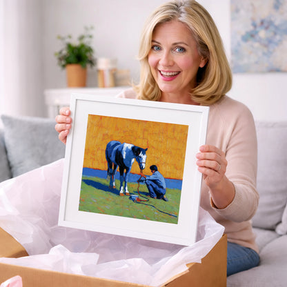 Sun-Drenched Connection - horse & rider art gift idea for horse lovers