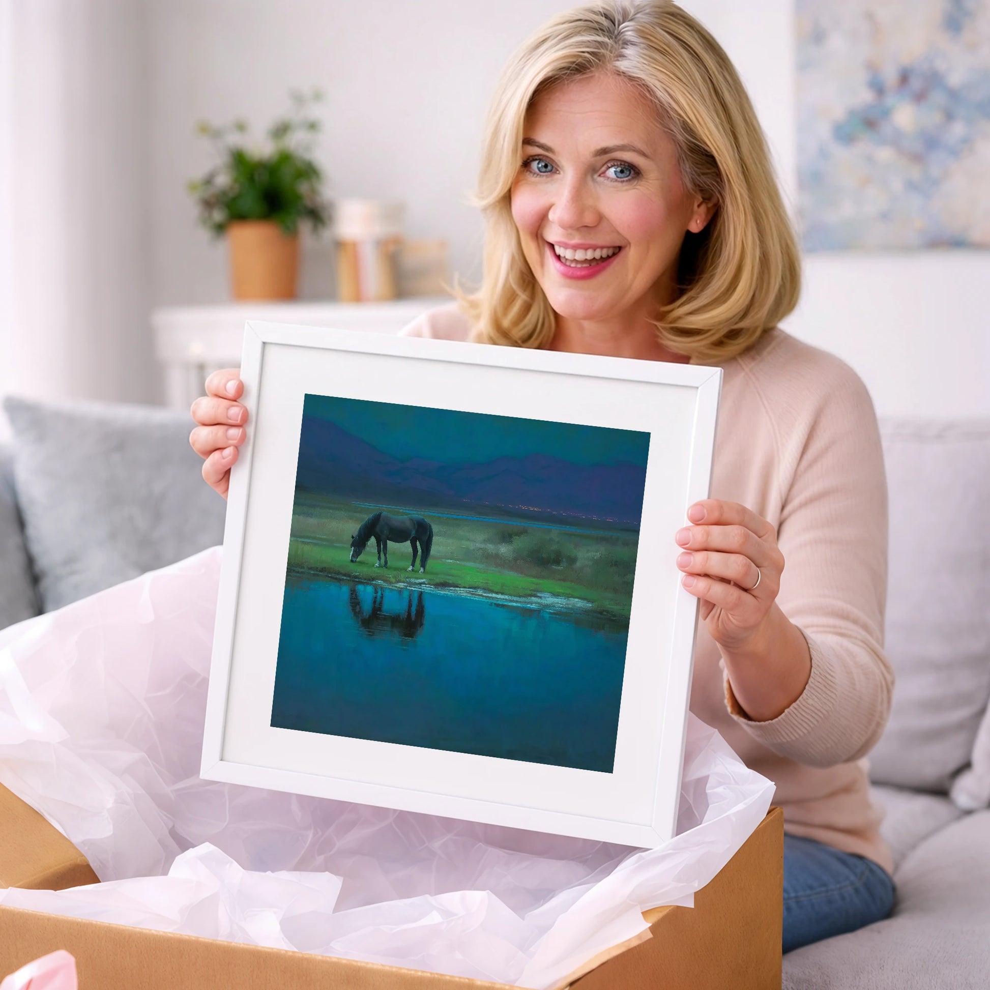Midnight Reflection - horse landscape art gift idea for horse lovers