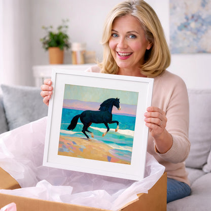 Azure Coastal Rhythm - horse landscape art gift idea for horse lovers