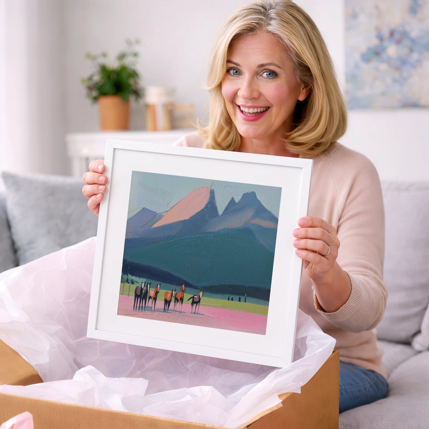 Rose Peaks Herd - horse landscape art gift idea for horse lovers